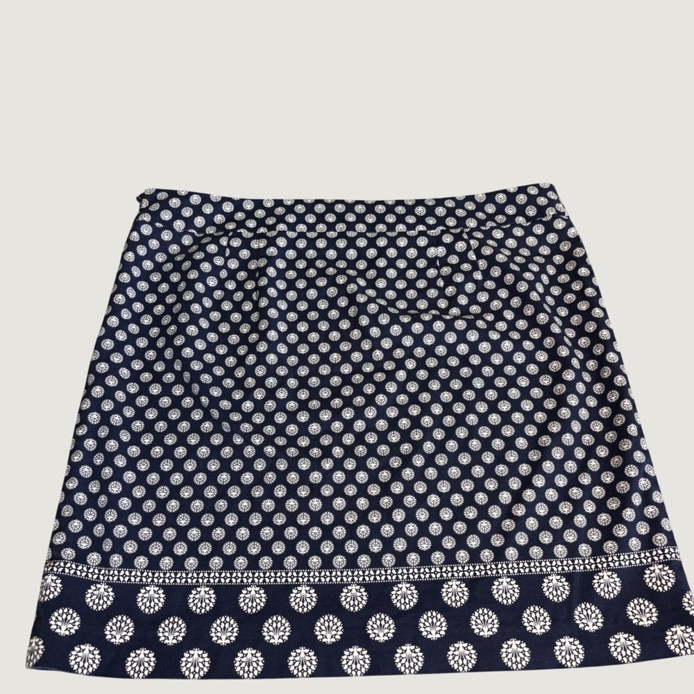 Talbots Skirt Women 16 Navy Blue Medallion Print Cotton A-Line Stretch